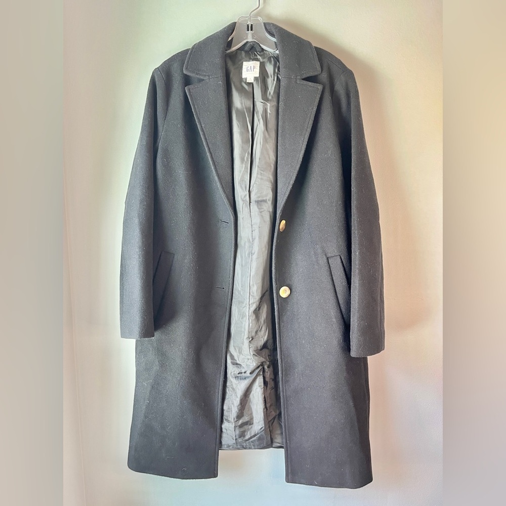 GAP Unisex Wool Blend True Black Long Top Coat